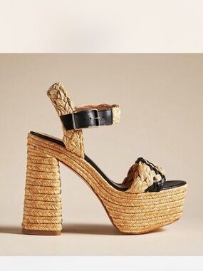 Castaner Braided Raffia Platform Sandals in Natural and Black